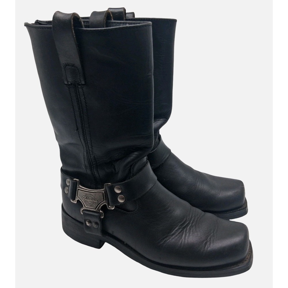 Milwaukee Boots Mens Size 9.5 Black Leather Harness Biker Mid Calf Motorcycle